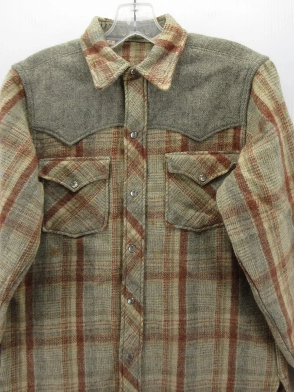 VINTAGE Woolrich Shirt Medium Wool Tweed Western Pearl Snap 70s 80s *